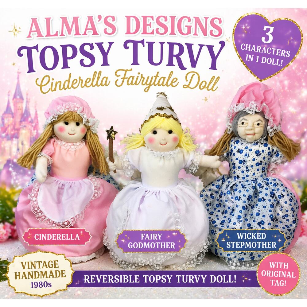 Vintage Alma’s Designs Topsy Turvy Cinderella Doll 3-in-1 Handmade